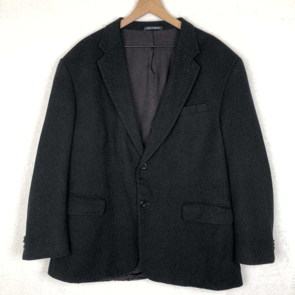 VTG‎ LANDS' END Camel Hair Blazer Men's Sz 48R Black Sport Coat Classic USA Made